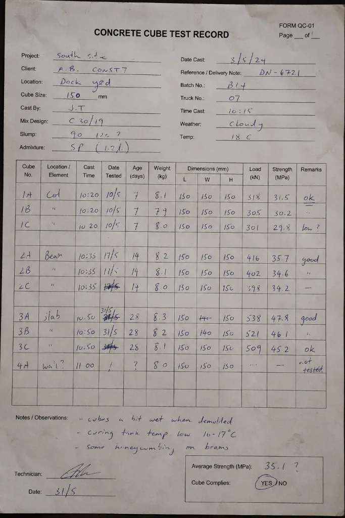 Scanned cube test paperwork